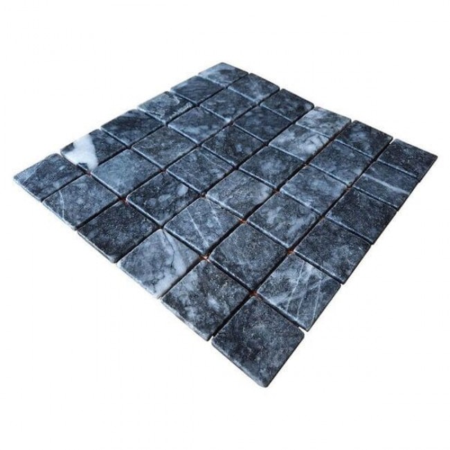Мраморная мозаика Black, 48x48x6 мм, Матовая | Негалтованная, МКР-3СН