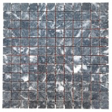 Мармурова мозаїка на сітці мармур Black 23x23x6 мм МКР-2П | Полірована