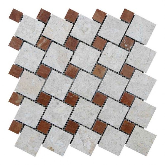 Мозаичная плитка мрамор Victoria Beige | Rojo Alicante 48х48 мм|23х23x6 мм МКР-6П Полированная