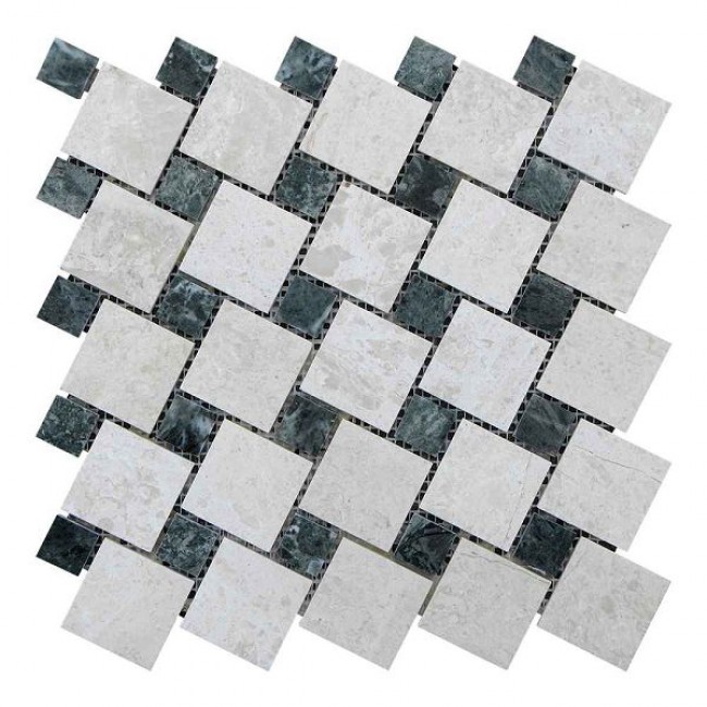 Мозаїчна плитка мармур Victoria Beige | Verde Guatemala 47х47 | 23x23x6 мм МКР-6П Полірована